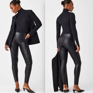Spanx Faux Leather Moto Leggings in very black size small slimming shaping